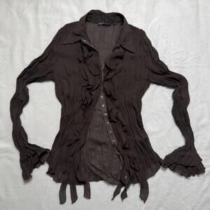 Violet and Clarie Y2K Fairy Grunge Brown Ruffle Blouse